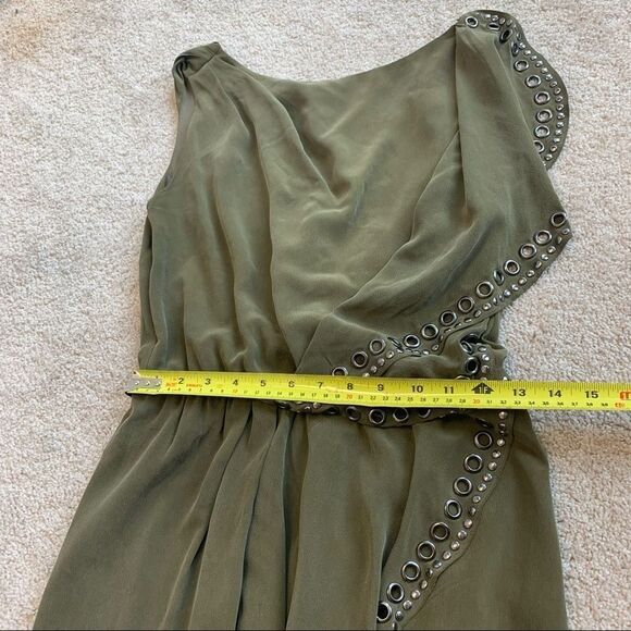 HAUTE Hippie Military green grommets silk dress Sz XS - Picture 8 of 14